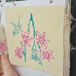 Handmade machine embroidery bird patch